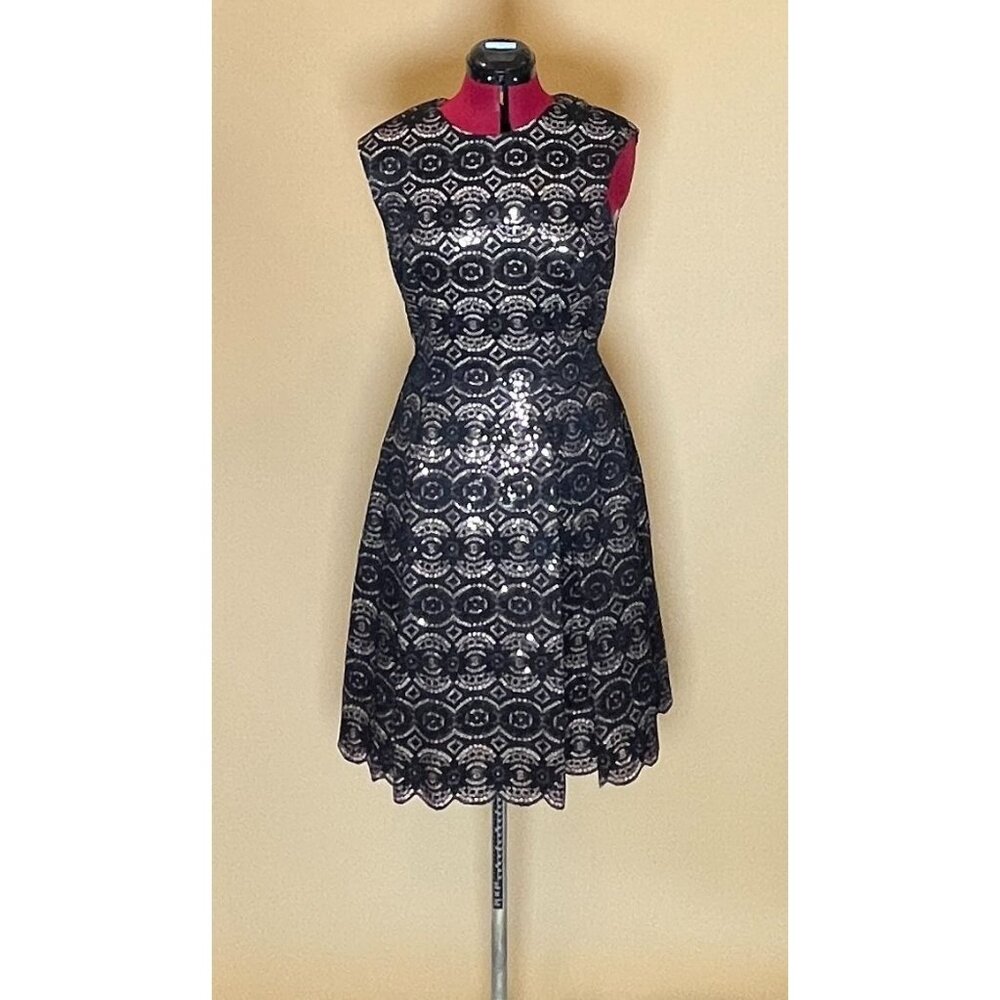 Vince Camuto Fit & Flare Black and Gold Lacey dress. Size 8